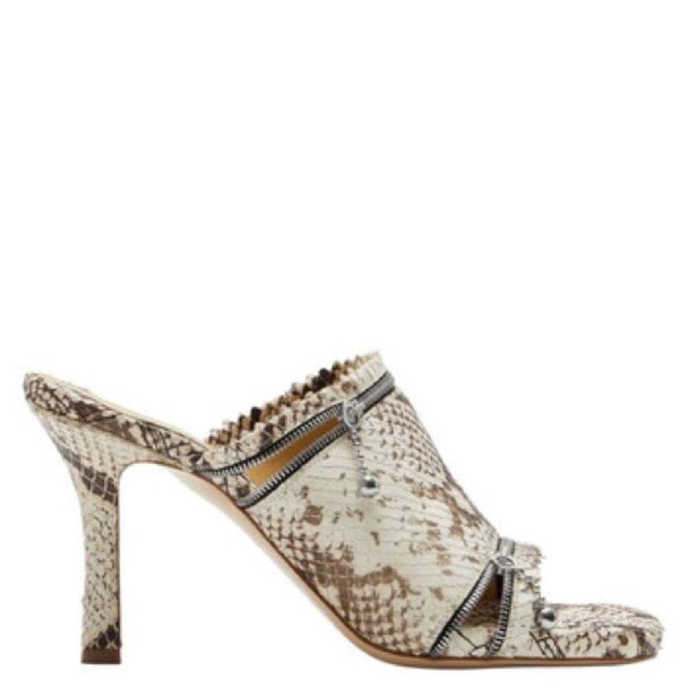 Burberry Brown and Cream Snake-Print Slide Mules